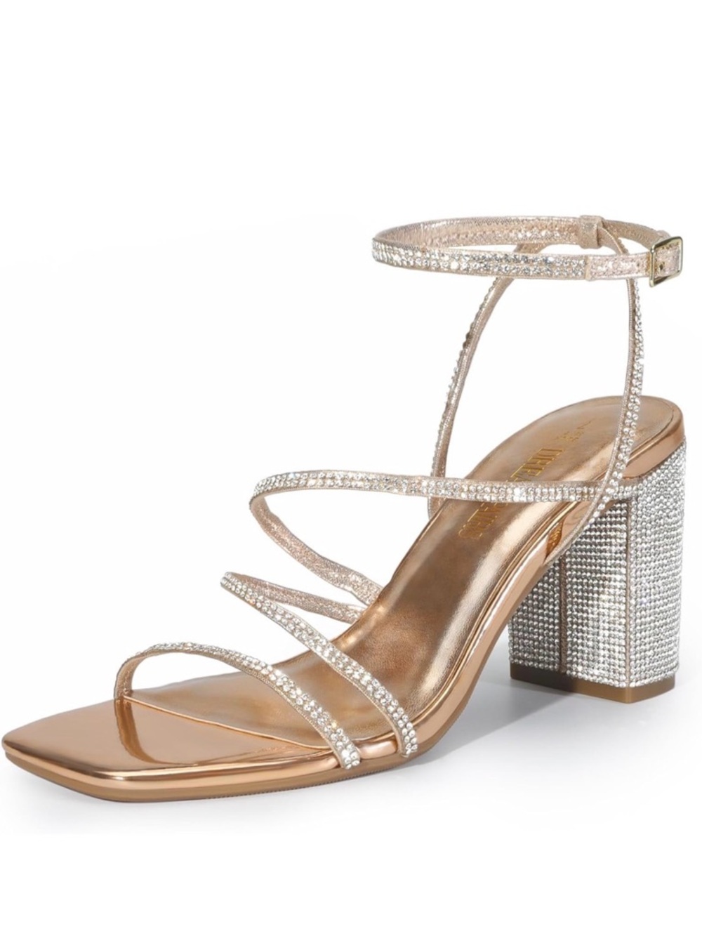 Dream Pairs Rose Gold Rhinestone Block Heel Sandal